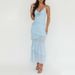 Sexy Deep V Neck 3D Flower Pleated Long Dress Women Spring Solid Slim Ruffle Long Dress Summer Sleeveless Spaghetti Straps Dress_ecoleips.com