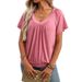 Women's V-Neck Ruffle Short Sleeve T-Shirt Soft Cotton Relaxed Fit Casual Blouse Summer Top_ecoleips.com