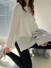 White Fleece Lined Long Sleeve Women's Base Shirt Inner Wear T-shirt Spring Autumn Design Split Korean Style Round Neck Top_ecoleips.com