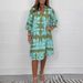 2025 Independent Site European And American V-neck Printed Three-Quarter Sleeve Floral Women's Dress_ecoleips.com