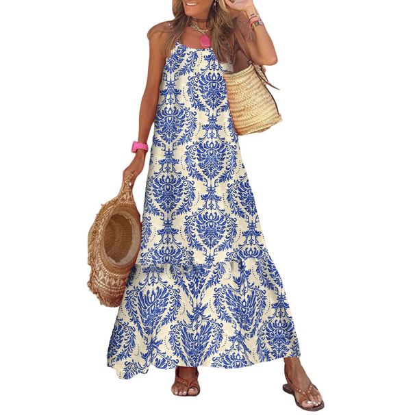Women's Clothing Diamond Pattern Dress Women's Fashion New Suspenders Elegant Flowing Long Skirt For Women_ecoleips.com