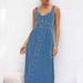Women's Summer Blue Denim Distressed Overalls Single Breasted Button Midi Dress Casual Vintage Style_ecoleips.com