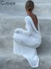 Cutenew High Street Women Maxi Dresses Classic Solid Backless Full Sleeve Sheath Concise Robe Female Elegant Banquet Vestidos_ecoleips.com