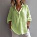 Women's Clothing Solid Color Casual Loose Long Sleeve Linen V Neck Shirt_ecoleips.com