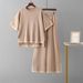 Women's Clothing Loose Split Short Sleeved Knitted Sweater High Waist Slim Wide Leg Pants Trousers Two Piece Suit_ecoleips.com