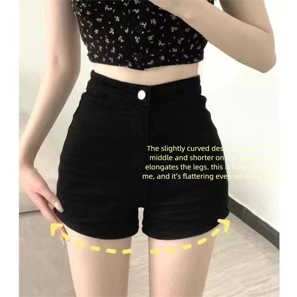 American Style Girl High Waist Sexy Ultra Hot Pants Denim Women Summer Dark Blue Design Sense Rolled Hem Shorts_ecoleips.com