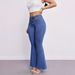 Women's Slimming High Elasticity Jeans mid Waist Flared Pants European American Style Fashionable Versatile Solid Color Cotton Denim_ecoleips.com