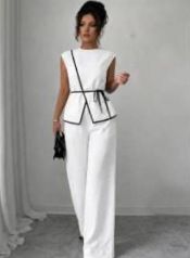 Fashionable Casual Two Piece Set Solid Color Loose Fitting Top And Pants European American Style French Style Suit for Women_ecoleips.com