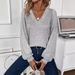Women's Patchwork V Neck Knitted Pullover Sweater European American Style Autumn New in Stock Regular Fit Tops for Women_ecoleips.com