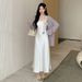 Autumn New Korean Fashion Maternity Dress With Strap Top And Cardigan Sweater 2-Piece Set_ecoleips.com