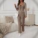 Women's Striped Knit Lounge Set – Oversized Wide-Leg Pants & Tied Top For Casual Comfort_ecoleips.com