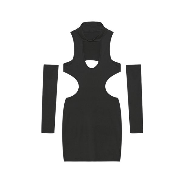 Spring And Summer New Style Dress Europe And The United States Sexy Solid Color Hollow Neck Tight Hip Dress_ecoleips.com