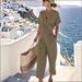 Women's Solid Color Irregular Hem Pant Set Short Sleeve Summer Fashion European And American Style Independent Station Clothing_ecoleips.com