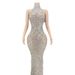Women's Clothing Sexy Shiny Rhinestone Silver Dress Plus Size Women's Evening Dress Halter Neck Long Dress Sleeveless_ecoleips.com