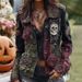 Women's Boho Embroidered Floral Denim Jacket, Vintage Green Purple 3D Rose Beaded Long Sleeve Cropped Coat, Casual Streetwear Outerwear For Daily Week_ecoleips.com
