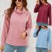 Women's Long-Sleeved Kangaroo Pocket Slit Snap Button Sweatshirt_ecoleips.com