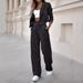 European And American Style Women's Temperament Casual Striped Suit with Short Lapel And Straight Pants for 2024_ecoleips.com