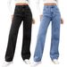 Women's High-Waisted Blue Jeans - Loose Fit Straight Leg,Stretch-Free Cotton, Long Trousers For Spring & Fall_ecoleips.com