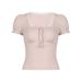 French Girl Style Square Neck T-Shirt for Women Ruffled Bust Section Lace Patchwork Puff Sleeve Tie up 2025 New Fashion_ecoleips.com