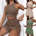2025 Summer New Sleeveless Waffle Suit, Solid Color Vest Fashion Casual Short 2-piece Set For Women_ecoleips.com