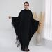 Modest Abaya Dress/Muslim Dress Women Elegant Dubai Turkish Solid Color Batwing Fringe Maxi Dress LR641 - Flowy Bohemian Abaya With Long Sleeves_ecoleips.com