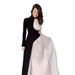 Aria Basics Aria Basics 2024 European And American Cross-Border Irregular Color-Block High-Waisted Pleated Back-Tie Long Dress For Women_ecoleips.com