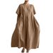 Women's Clothing Cotton And Linen Loose Round Neck Fashion Large Size Short Sleeve Dress_ecoleips.com