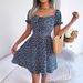 Ins Style Real Shot Spring Summer Casual Flared Sleeve Drawstring Tie Floral Large Hem Dress Independent Cross-Border_ecoleips.com