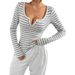 Striped Contrast Button Design Sense Straight Shoulder Long Sleeve T-Shirt Slim Slim Slim Versatile Top For Women_ecoleips.com