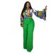 Women's Clothing Suit Autumn Large Size Printed Trumpet Sleeve Top Wide Leg Pants Two Piece Suit_ecoleips.com