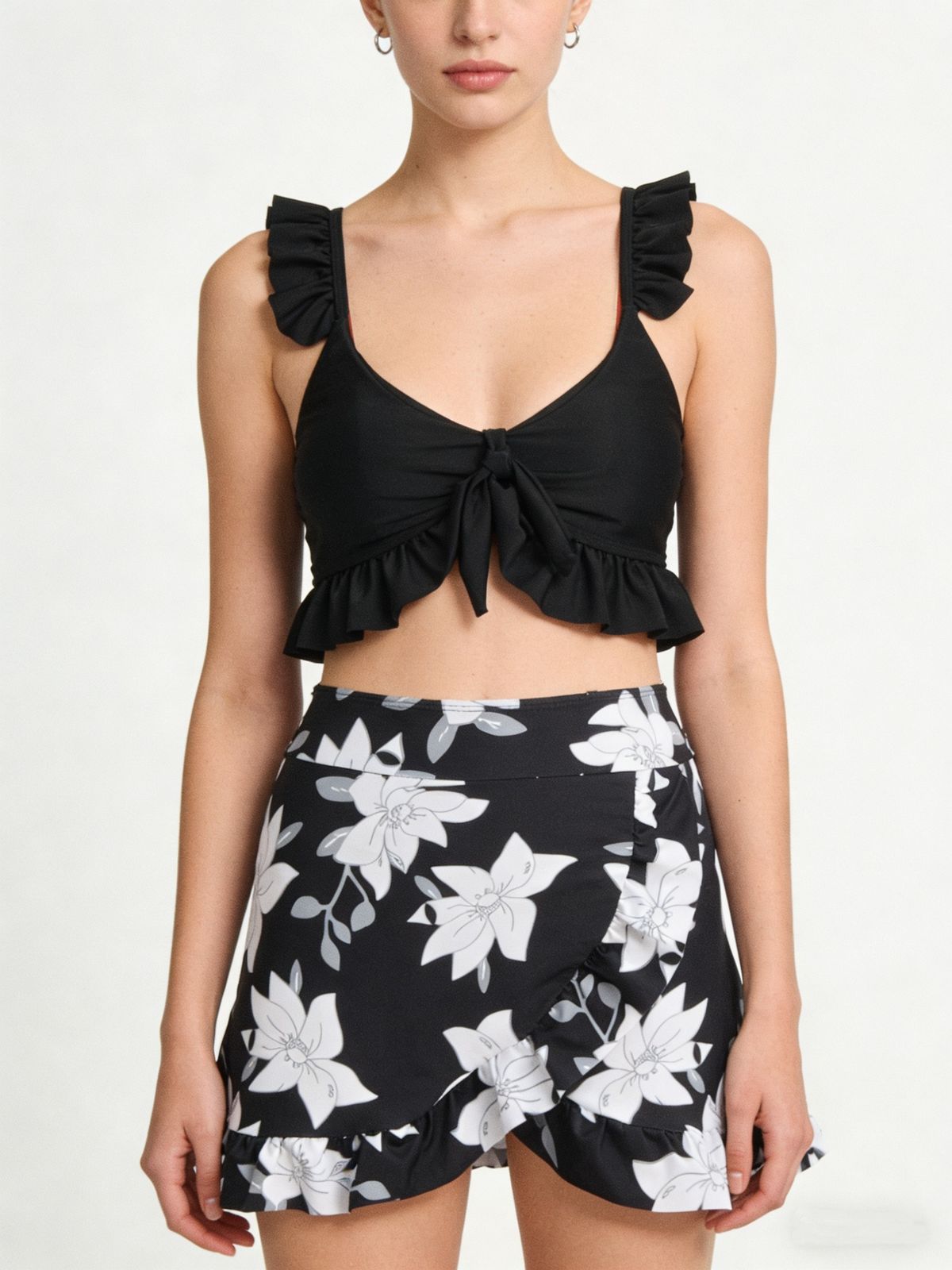 Women's Quick Drying Bodycon Skirt Swimsuit Set Ruffled Trim Printed Bikini Beach Swimwear Two Piece Foreign Trade Independent Website_ecoleips.com