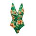 Women's Green One-Shoulder Ruffled One-Piece Swimsuit European American Style Cross-Border Hot Sell Summer Sexy Vacation Suit_ecoleips.com