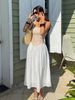 Women's Plaid Patchwork Dress Sleeveless French Summer Style Yellow White Embroidery New Cross Border_ecoleips.com
