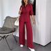 Women's Clothing Autumn Fashion Loose Casual Solid Color Drawstring Patch Pocket Button Suit_ecoleips.com
