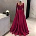 Women's Elegant Plus Size Evening Ball Dress V Neck Long Sleeve With Side Slit Regular Thickness For Summer Spring/Autumn_ecoleips.com