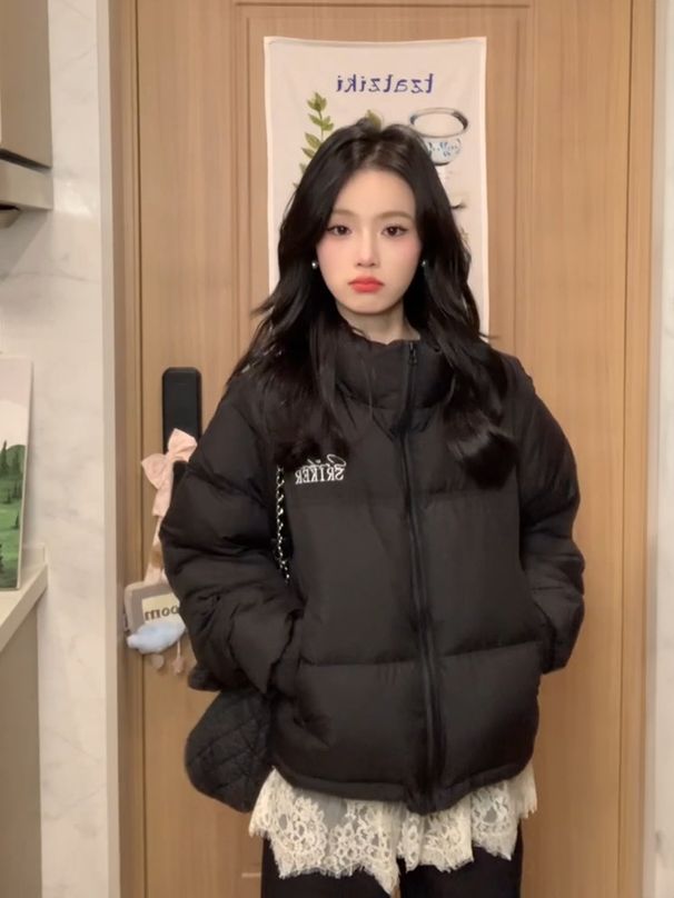 girl 2023 Korean Style Simple Trendy Short Stand Collar Jacket For Women Winter Loose Slimming Versatile High-end Cotton Coat_ecoleips.com