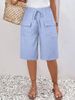 K New Women's Pocket Casual Five Quarter Shorts Mid Length Pants_ecoleips.com