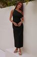 Women's Clothing Spring And Summer New Independent Station Solid Color Oblique Shoulder Off Shoulder Sexy Mid Length Dress_ecoleips.com