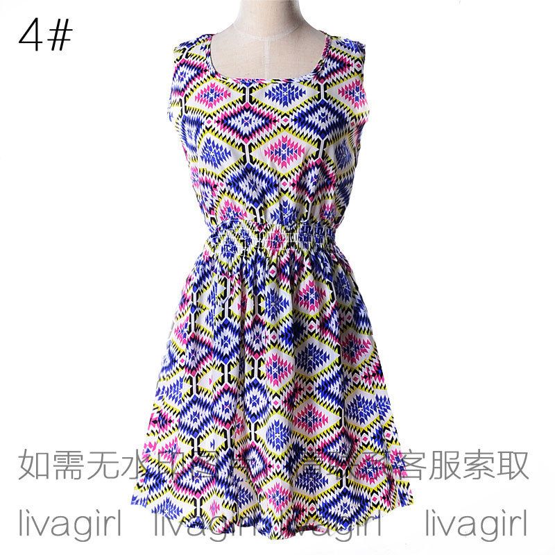 2023 European And American Women's Summer Plus Size Tank Dress, Printed Short Skirt, Sleeveless Floral Chiffon Dress_ecoleips.com