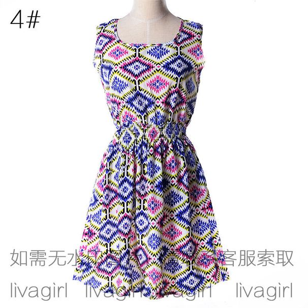 2023 European And American Women's Summer Plus Size Tank Dress, Printed Short Skirt, Sleeveless Floral Chiffon Dress_ecoleips.com