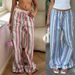 Women's Loose Striped Wide Leg Pants Drawstring Elastic Waist Casual Floor Length Fashionable Vacation Style Top Selling European American Style_ecoleips.com