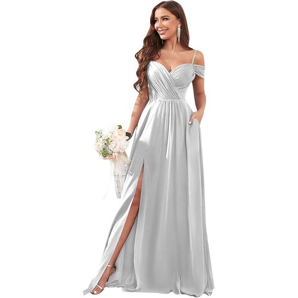 Off The Shoulder Chiffon Bridesmaid Dress Sexy Evening Gown With Lace Fishtail Hem Fitted Floor Length Women's Party Wear_ecoleips.com