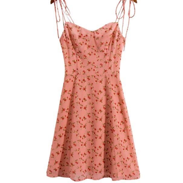 2024 Summer New Women's European And American Resort Style Casual Strap Short Skirt Floral Ruched Camisole Dress_ecoleips.com