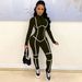 Women's Clothing Seamless Color-Block Long Sleeve Bodycon Jumpsuit - High Waisted Stretchy Polyester Pencil Pants With Zip Detail, Sexy & Stylish_ecoleips.com