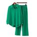 Women’s Clothing Solid Color Casual Wrinkled Cardigan Two Piece Set With Loose Casual Long Sleeved Trousers Cardigan Suit_ecoleips.com