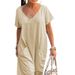 Women's Clothing Spring Spot Solid Color Simple Fashion Atmosphere Loose Pocket Jumpsuit_ecoleips.com