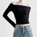 Basic Simple Solid Color off Shoulder T-Shirt Elegant New Style Youthful Slim Fit Top for Women in Stock_ecoleips.com