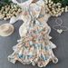 Women's French Style Light Luxury Tie Dye Print V Neck Dress Summer Slimming Elegant Long Cake Dress Resort Inspired_ecoleips.com