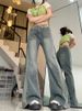 Plus-size Vintage Denim Jeans Women, Summer American Style, New Design With Patchwork, Petite-friendly, Slightly Flared_ecoleips.com