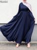 ZANZEA Women Muslim Maxi Dress Solid Color O-Neck Long Sleeve Turkish Abaya Robe Fashion Casual Elegant Party Oversized Vestidos_ecoleips.com